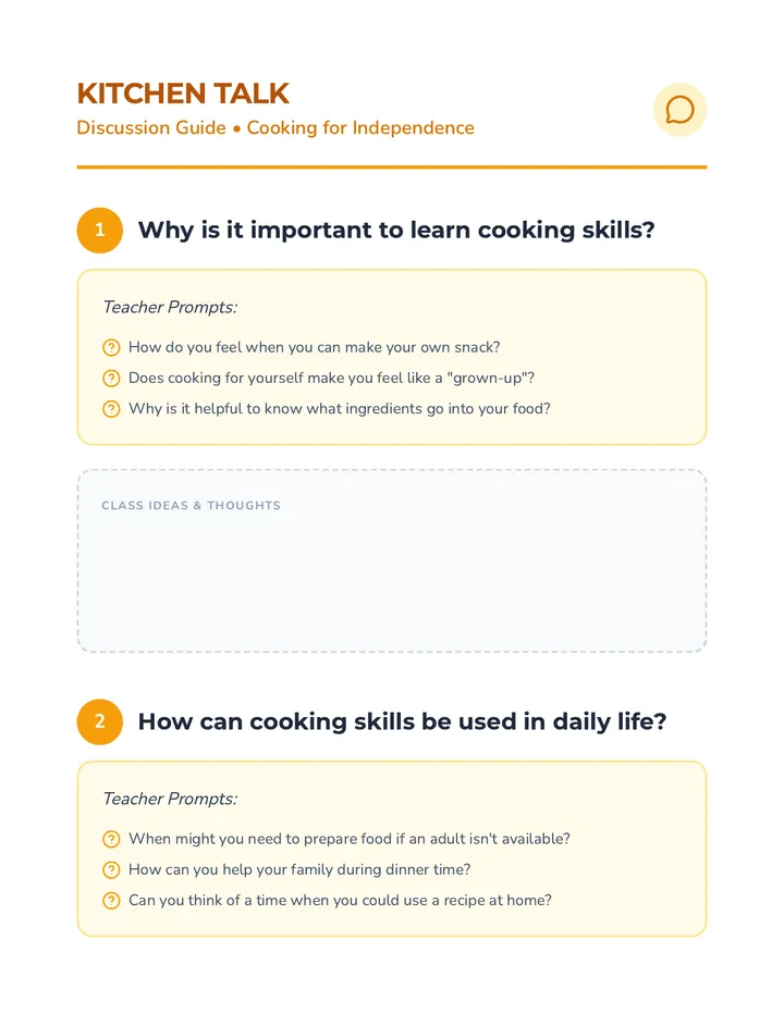 Cooking Skills Discussion Guide