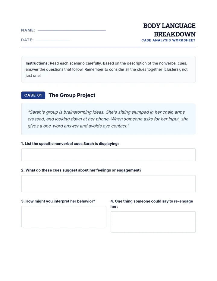Body Language Breakdown Worksheet