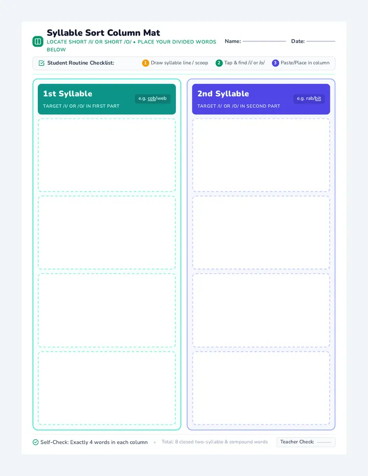 Syllable Sort Column Mat