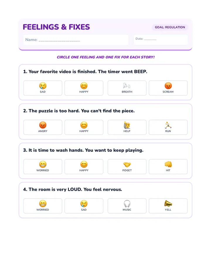 Emotion Practice Scenarios Worksheet