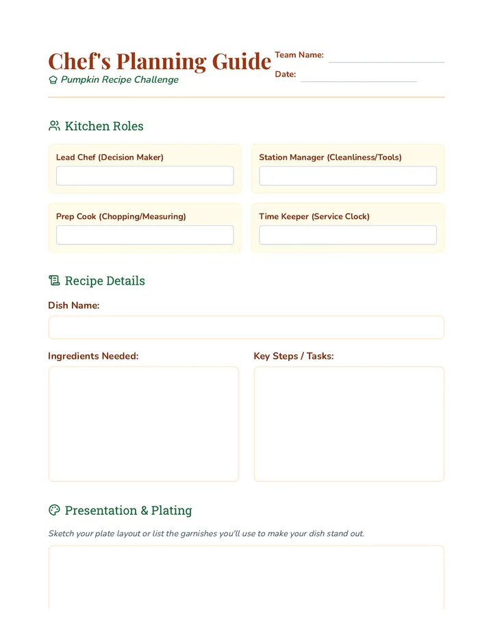 Recipe Planning Worksheet