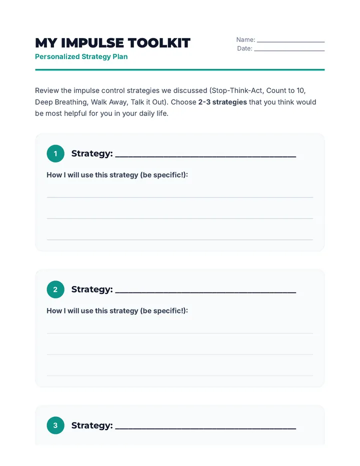 My Impulse Toolkit Worksheet