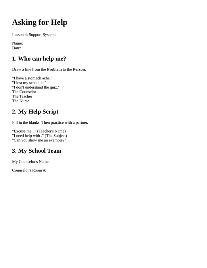 Support Systems Worksheet