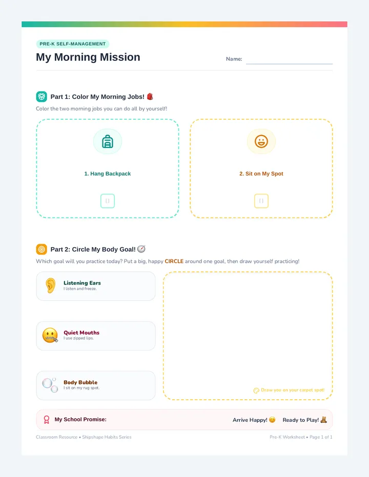 My Morning Mission Worksheet