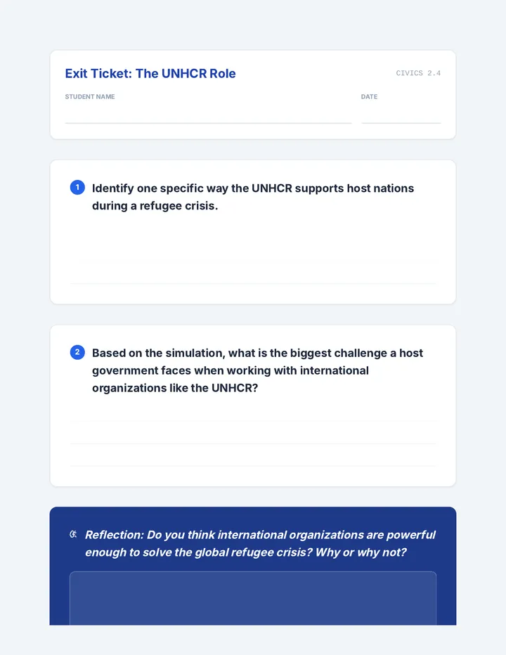 UNHCR Support Exit Ticket