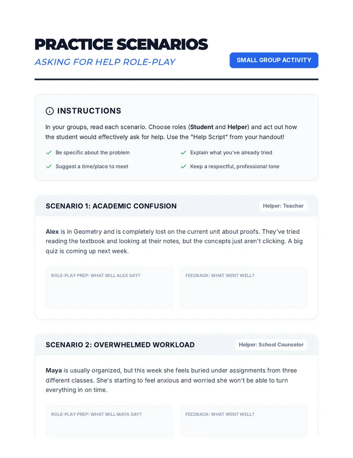 Asking for Help Role-Play Scenarios