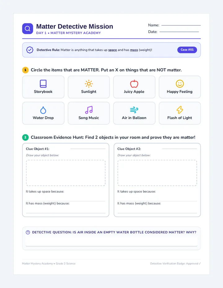 Matter Detective Worksheet