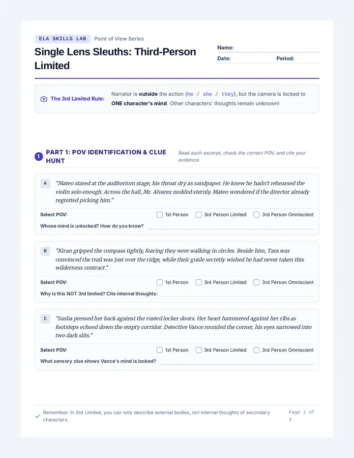 Single Lens Worksheet