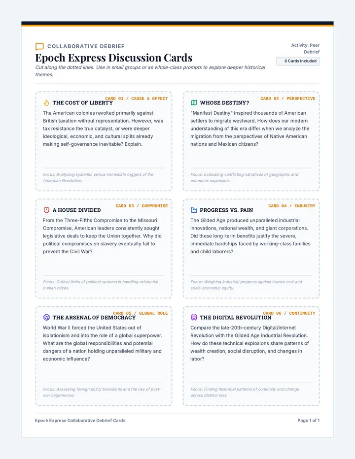 Epoch Express Discussion Cards
