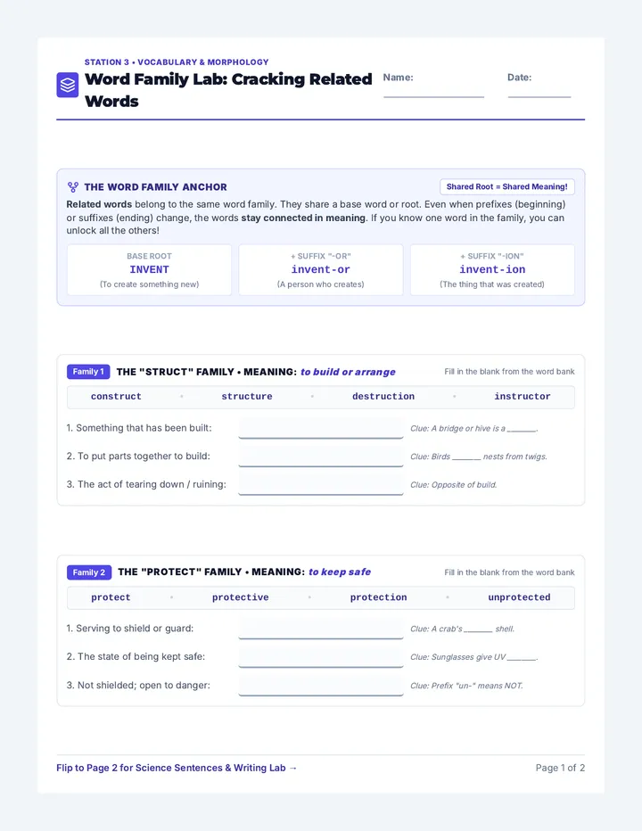Word Family Lab Sheet