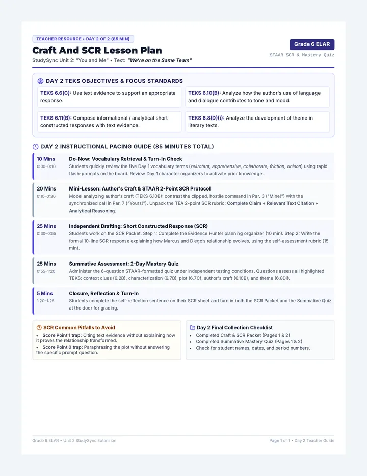 Craft And SCR Lesson Plan