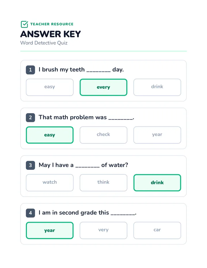 Word Detective Answer Key