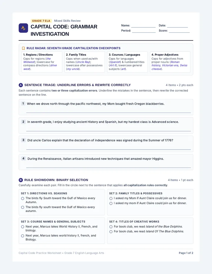 Capital Code Practice Worksheet
