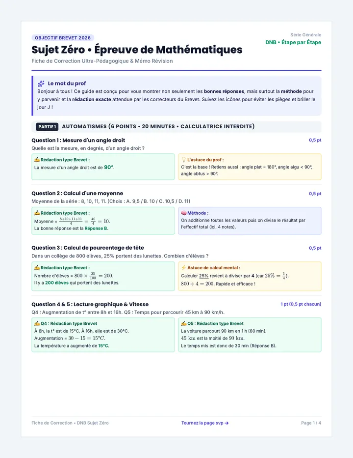 Brevet Correction Sujet Zero Mathématiques