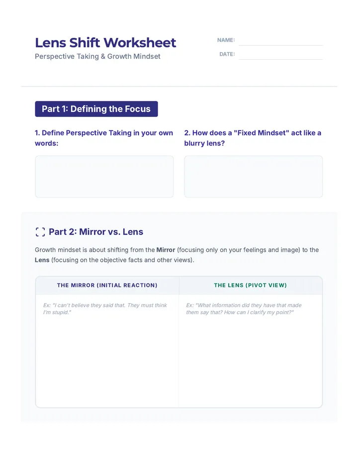 Lens Shift Worksheet Reflection