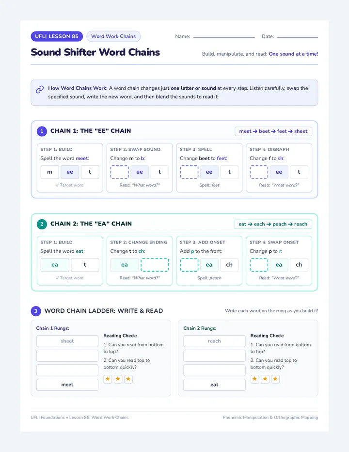 Word Chain Builder Worksheet