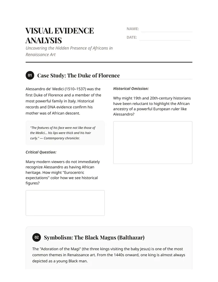 African Presence Analysis Worksheet