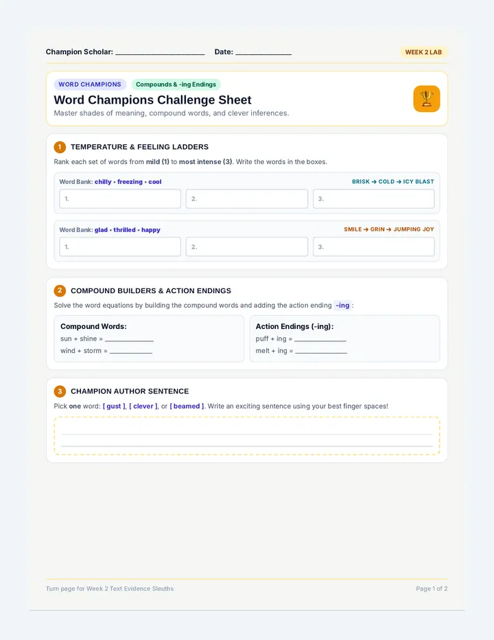 Word Champions Challenge Sheet