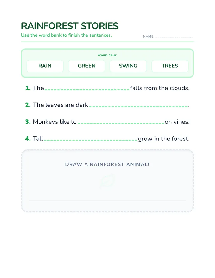 Rainforest Stories Worksheet