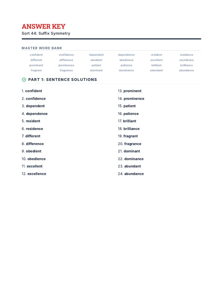 Suffix Symmetry Answer Key