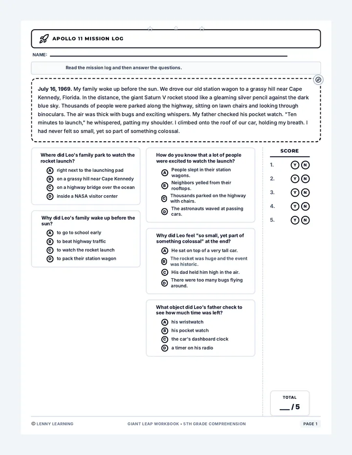 Giant Leap Reading Packet