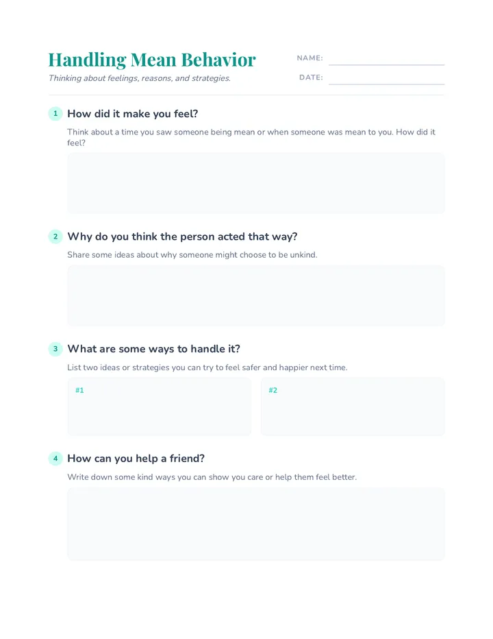 Handling Mean Behavior Worksheet