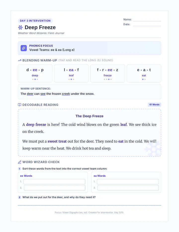 Deep Freeze Worksheet