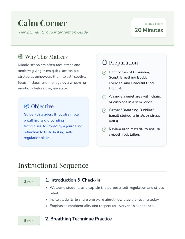 Calm Corner Lesson Plan