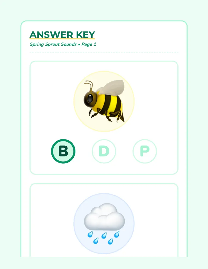 Spring Sprout Sounds Answer Key