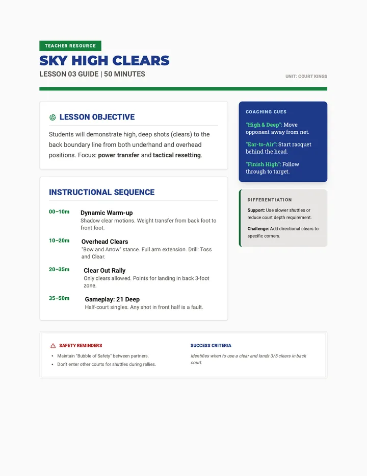 Sky High Clears Lesson Guide