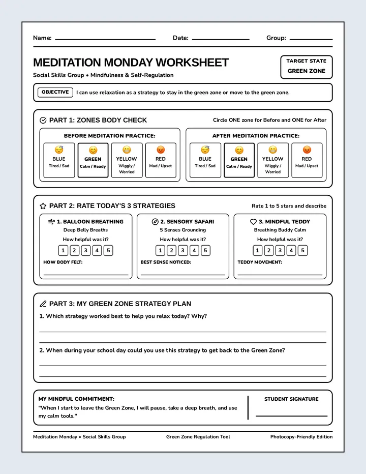 Meditation Reflection Worksheet