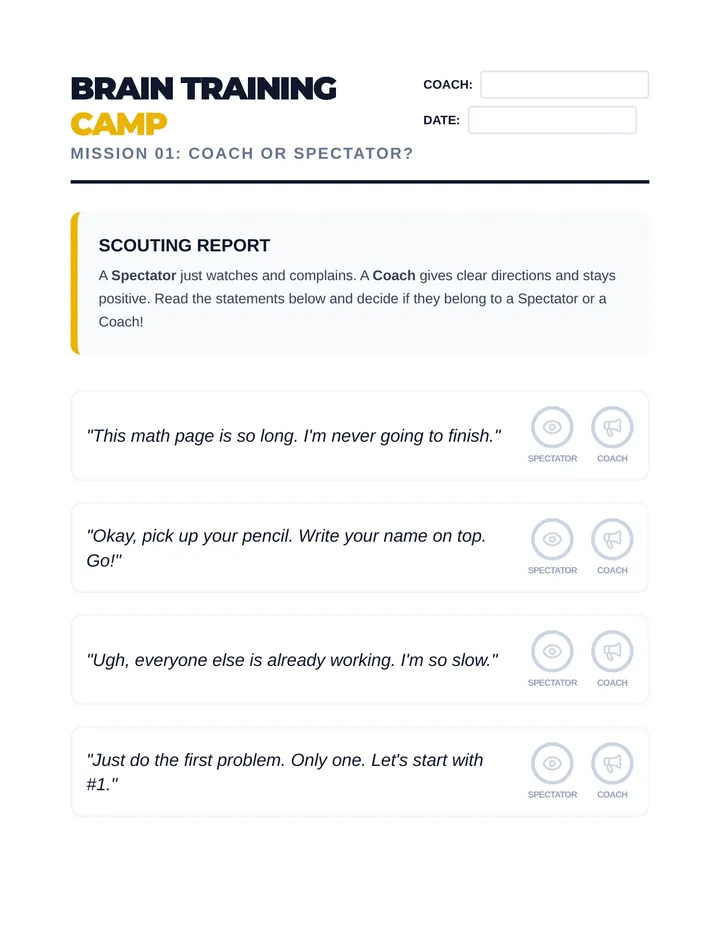 Coach Sorting Worksheet