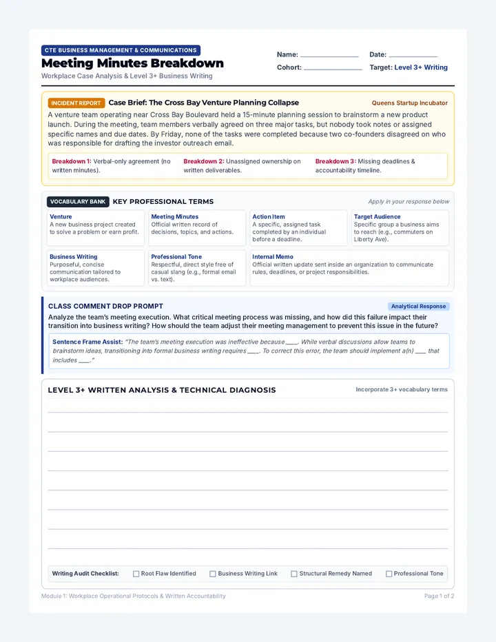 Meeting Minutes Breakdown Worksheet