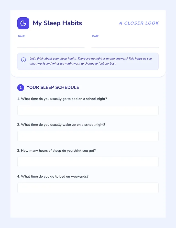 My Sleep Habits Worksheet