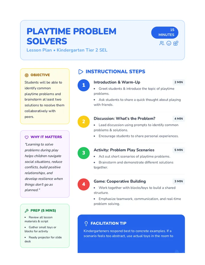 Playtime Problem Solvers Lesson Plan