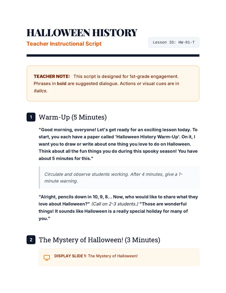 Halloween History Teacher Script