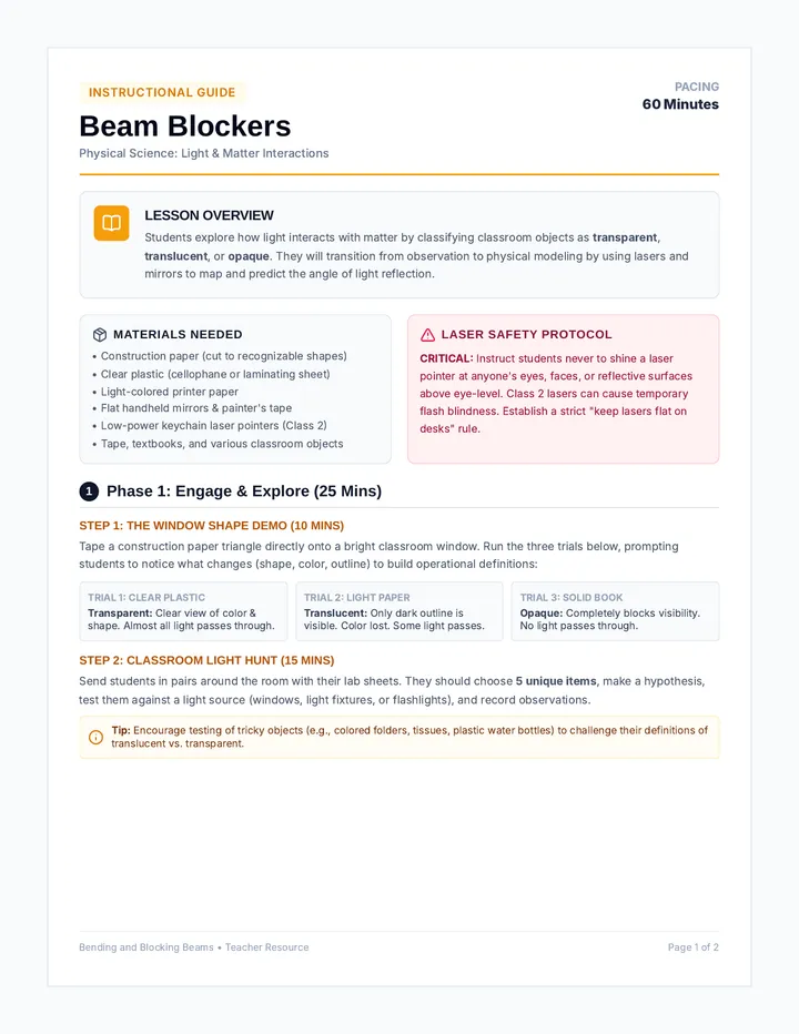 Beam Blockers Teacher Guide