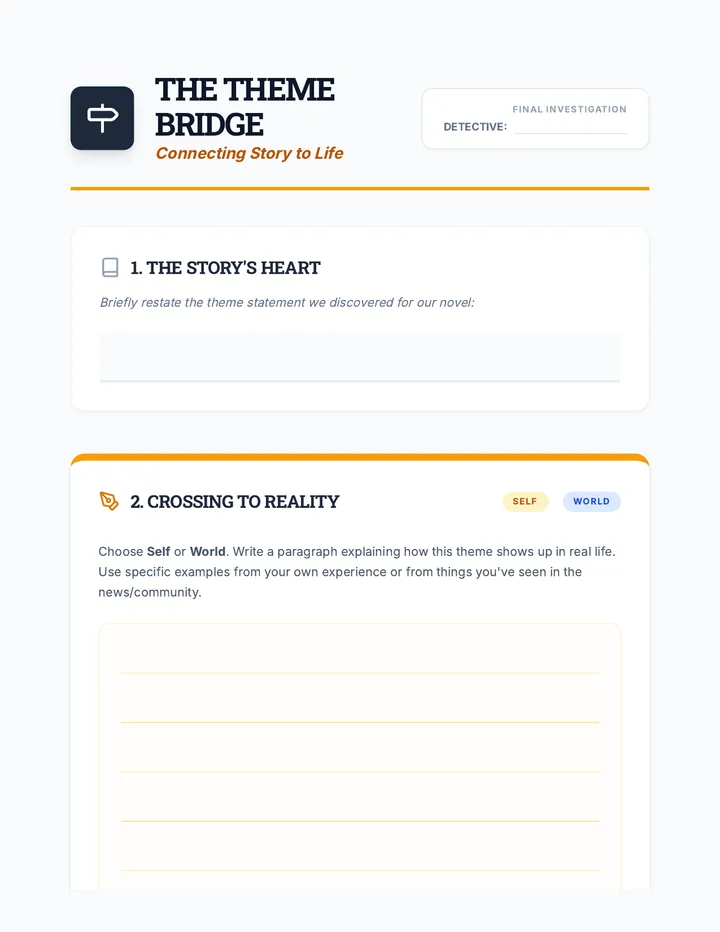 The Theme Bridge Worksheet