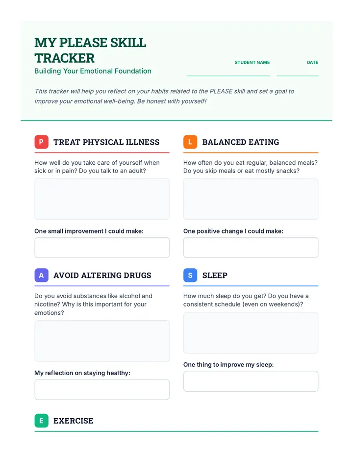 My PLEASE Skill Tracker Worksheet