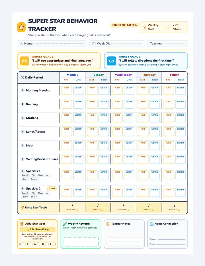Super Star Behavior Chart