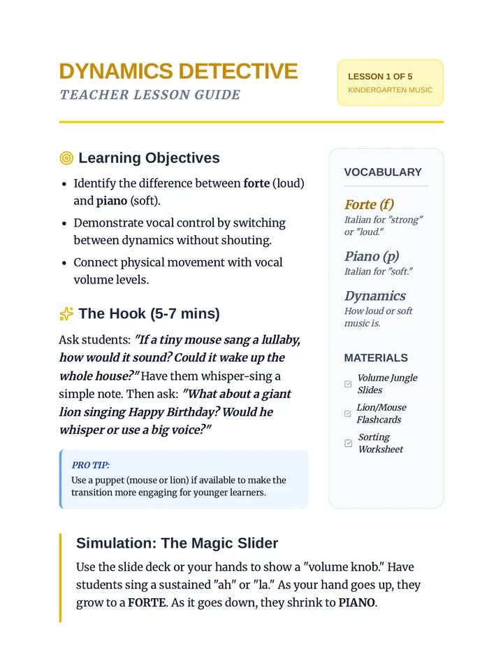 Dynamics Detective Teacher Guide