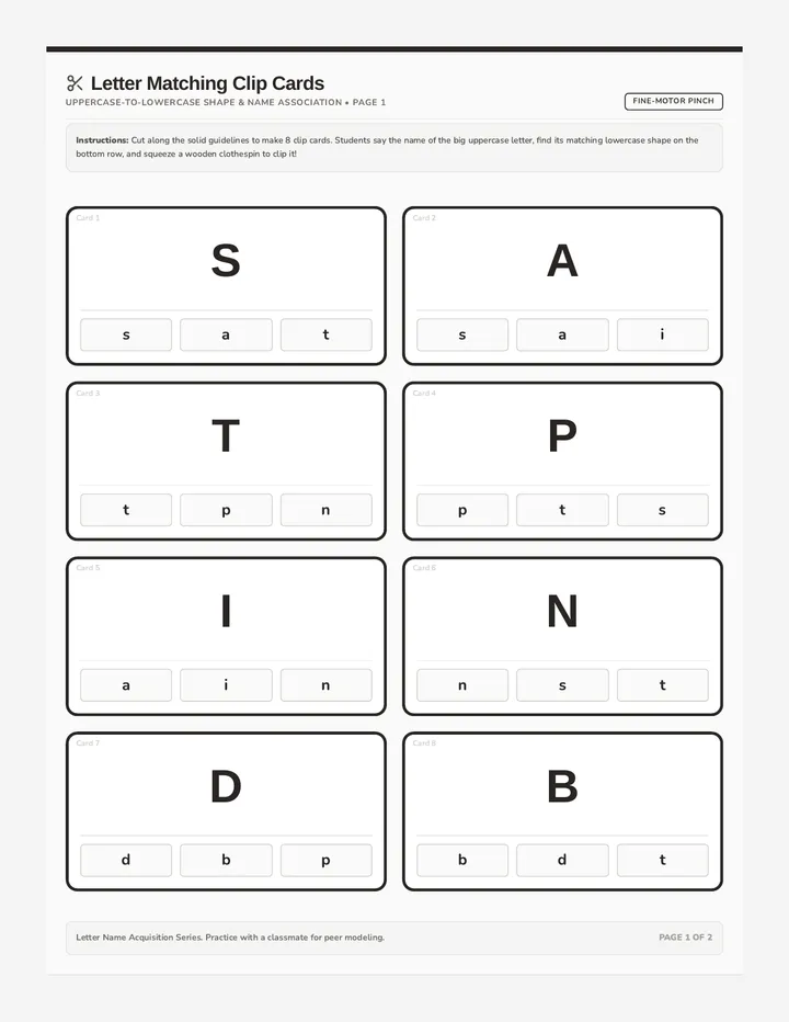 Letter Matching Clip Cards