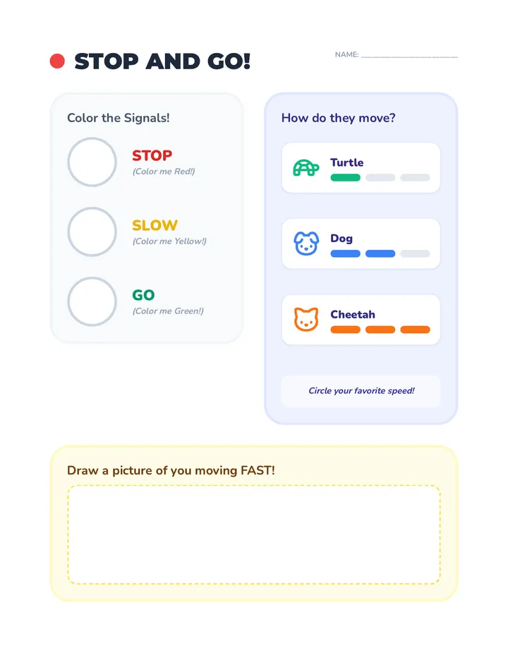 Stop and Go Worksheet