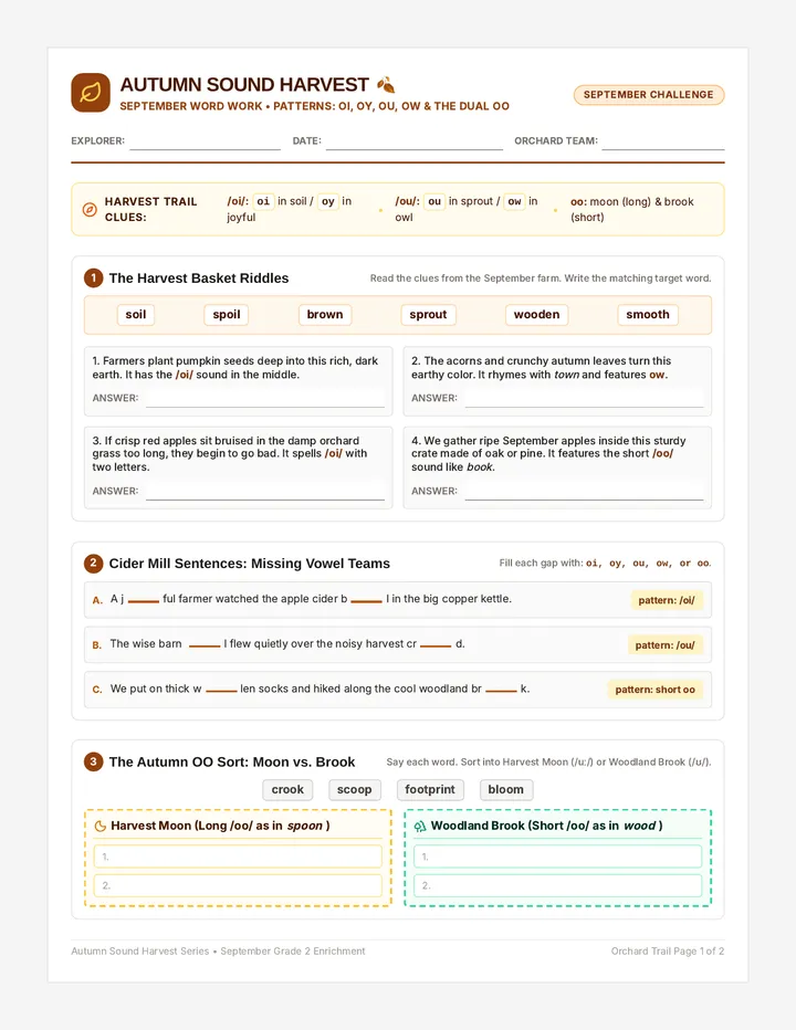 Autumn Harvest Enrichment Worksheet