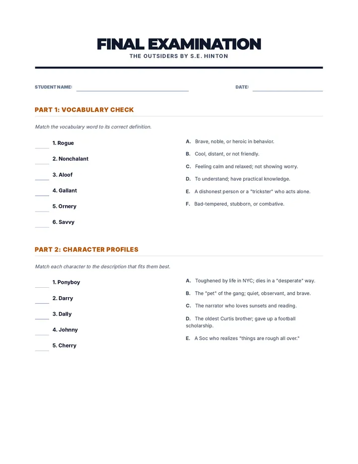 Outsiders Final Exam Assessment