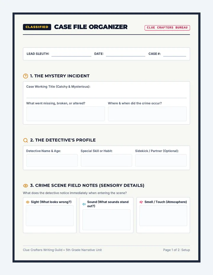 Case File Organizer Worksheet