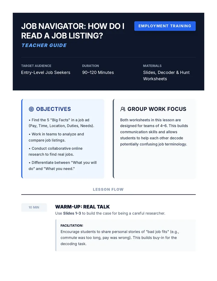 Job Navigator Teacher Guide