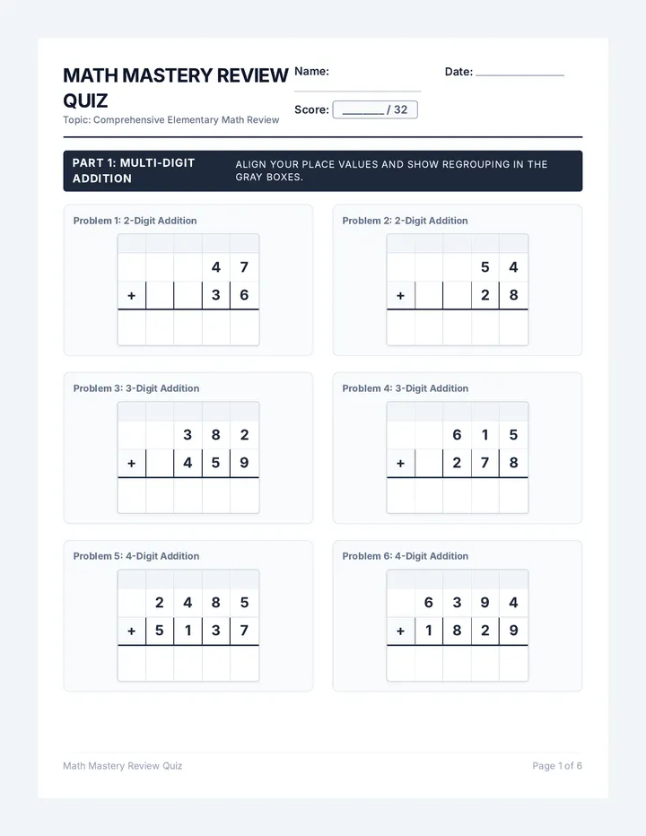 Math Mastery Review Packet