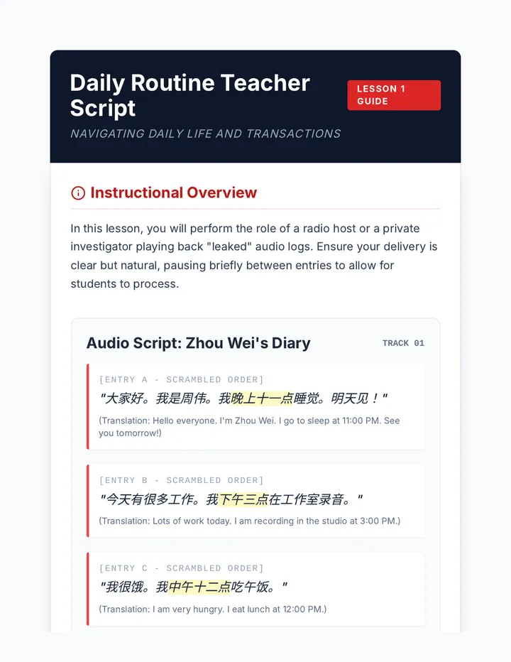 Daily Routine Teacher Script