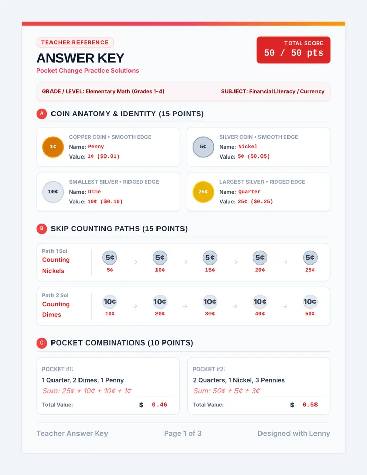 Pocket Change Answer Key